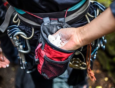 attach chalk bag using carabiners